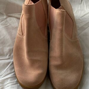 Sorel Pink Suede Slip-On Ankle Booties